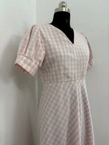 Pink Gingham Puff Sleeve Dress
