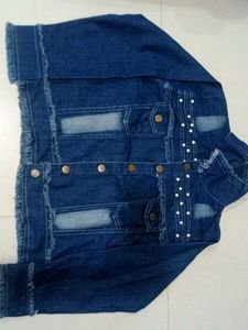 Denim Jacket with Pearl Embellishments