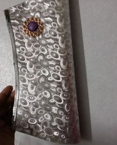 Silver Shine Clutch For Party
