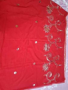 Red &amp; Gold Embellished Saree
