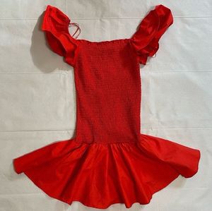 Zara Boho Cotton Bright Red Ruffles Smocked