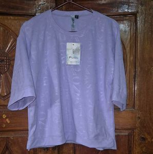 Lavender Oversized T-Shirt with Letter Pattern