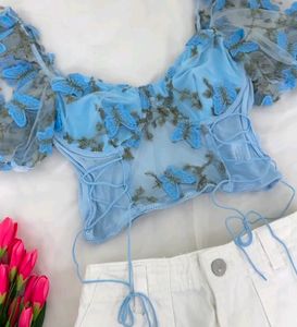 Blue Butterfly Corset Top