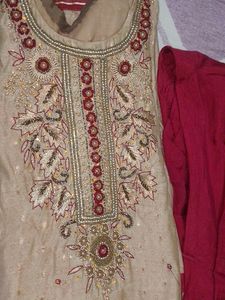 Golden And Maroon Plazo Suit With Dupatta