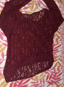 Maroon Net Top