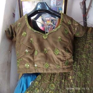 Embroidere Olive Lehenga