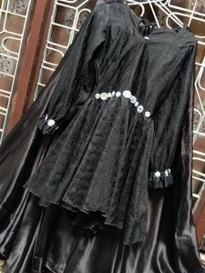 Black Embellished Dress with Cape
