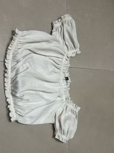 White Ruffle Detail Crop Top