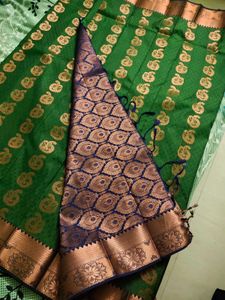 💚Bottle Green Semi Silk Saree