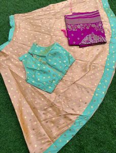 Fancy blouse with lehngha nd peacock banarasi dupptta