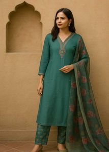 Green Embroidered Kurta Set
