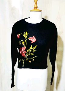 Floral Embroidered Cropped Sweater size-36-38
