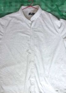 White Patterned Button-Down Shirt