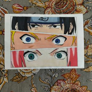 Sasuke, Naruto &amp; Sakura Anime Watercolor Painting