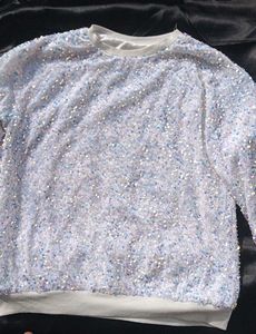Party Wear White Sequence Sweater