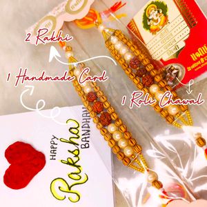 Divine Duo Rakhi Set with Rudraksha &amp; Pearls