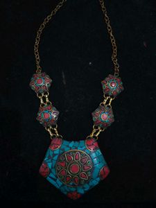 Boho Turquoise &amp; Red Mosaic Necklace