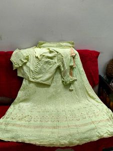Lime Green Lehenga (Crop Top And Bottom)
