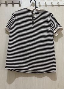 Blue &amp; White Striped Vero Moda Korean-Style Collar