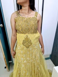 Golden Heavy Work Gown For Women.