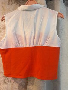 Trendy Color Block Orange Top, Bust- 34/32