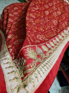 Red Bandhani Embroidered Saree