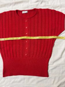 Red Button-Down Knit Top