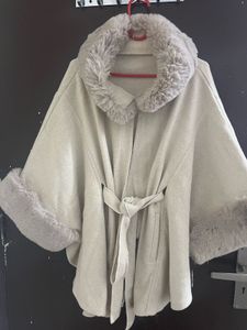Elegant Fur Trim Cape Coat