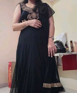 Elegant Black Anarkali Dress with Gold Embroidery