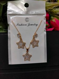 Silver &amp; Golden Chain Pandent With Earrings