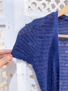 Navy Blue Knit Top With Ruffle Hem B