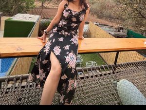 Black floral dress with a slit