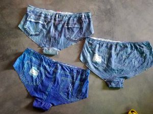 3 Set Denim ice silk Print Panties