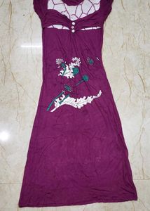 Purple Floral Print Maxi nighty with sidecut