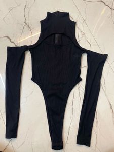Black Ribbed Bodysuit