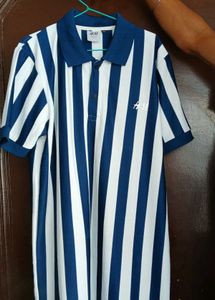 👕Navy Blue & White Striped Polo T-Shirt for Men👕