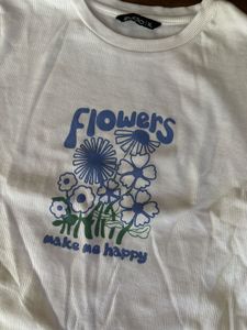 Zudio White Flower Printed Ribbed Top