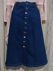Denim Button-Front Skirt