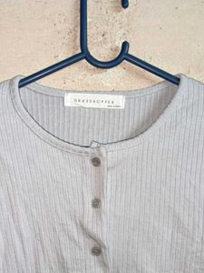 🇰🇷 Style Crop Cardigan Ribbed Grey