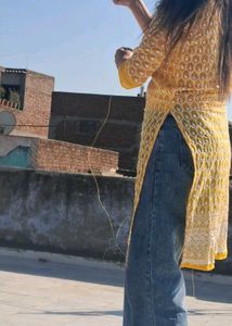 Yellow Embroidered Kurti Combo