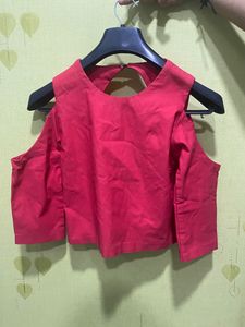 Cute Pinkish Cold Shoulder Top With Huge Back Cut