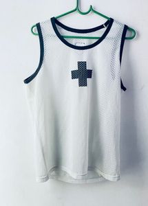 White Mesh Tank Top with Cross