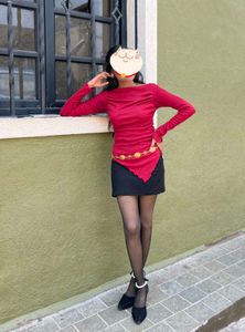 Luxury Solid Red Evening Wear Top — Sophisticated