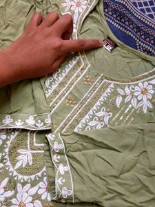 Olive Green Embroidered Kurti