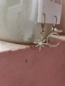 Golden Moon And Star Hoop Earrings