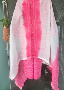 Pink Bandhani Kurti Set with Dupatta