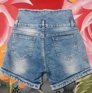 Shorts For Girls Casual Printed Denim (Blue)