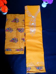 Cotton Semi-stitched Suit Printed Bottom N Dupatta