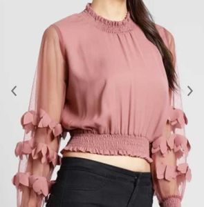 Women Peach-Coloured Self Design Blouson Top