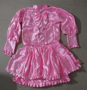 Pink Satin Ruffled Dress